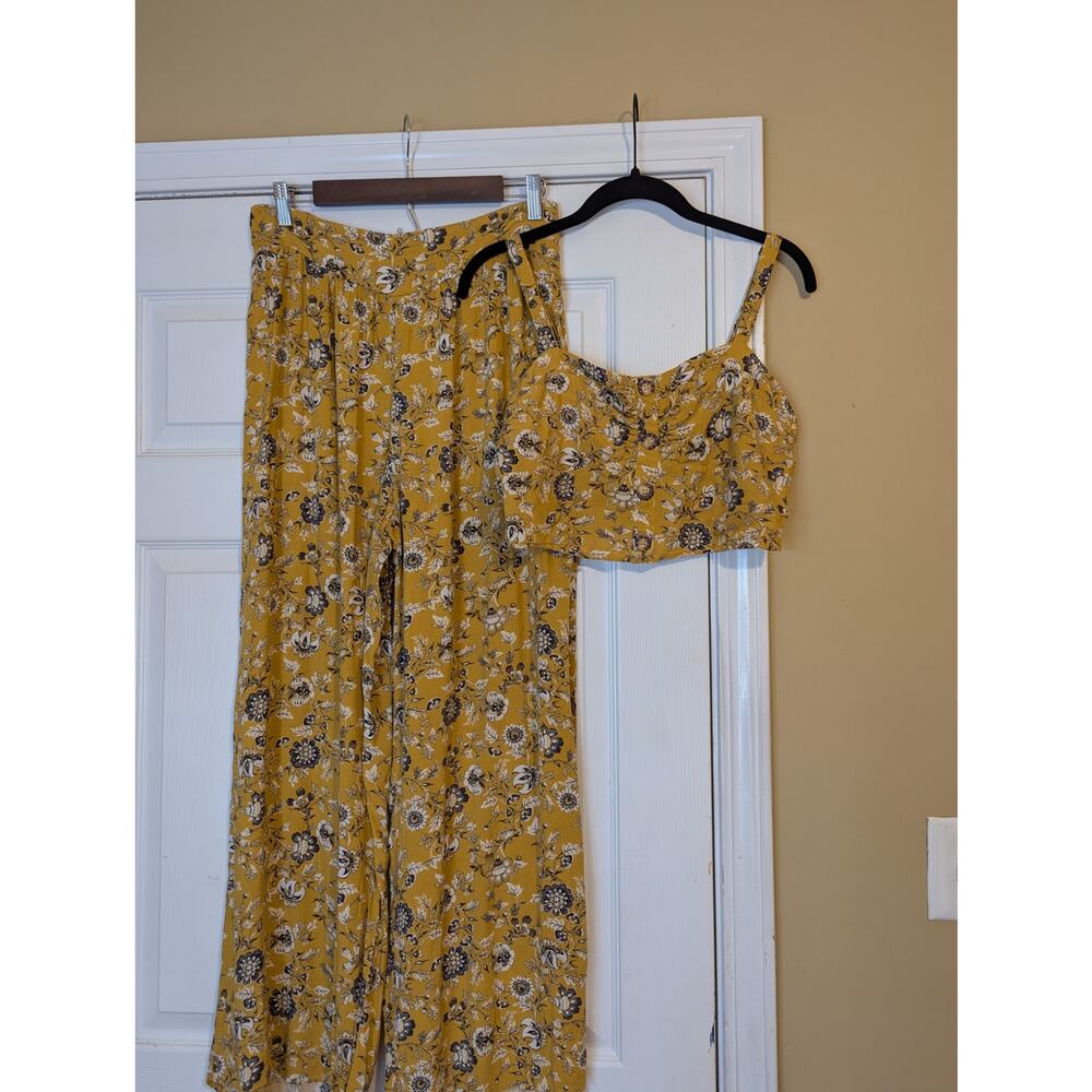 Live To Be Spoiled Floral 2 Piece Set M/L Yellow Bohemian Resort Wear